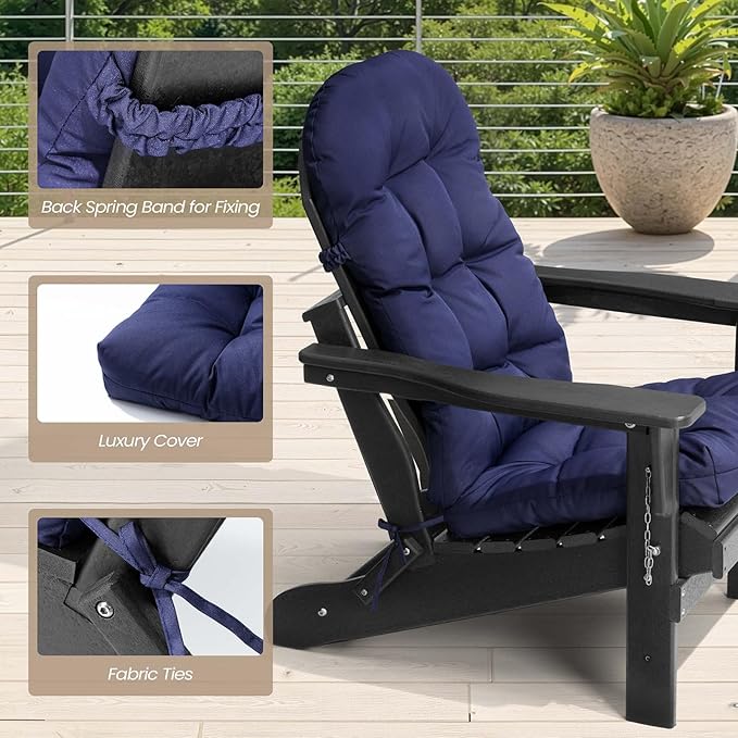 Crestlive 50x20x4 Inch Adirondack Chair Cushions Set of 2, Rocking Chair Cushions, Thickened High Back Patio Chair Pad for Indoor&Outdoor, Water Resistant Cushions for Adirondack Chair, Navy