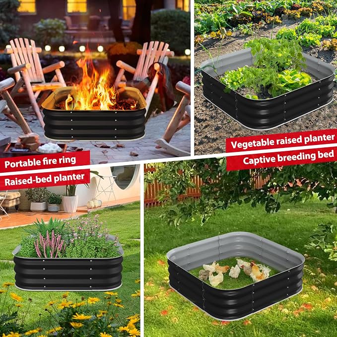 Fire Pit 36 Inch, Height 11.5 Inch, Square Galvanized Steel Fire Pit for Outside, Heavy Duty Steel Fire Pits In-Ground for Backyard,Camping, Bonfire,Raised Garden Bed for Garden (3X3X1 FT)