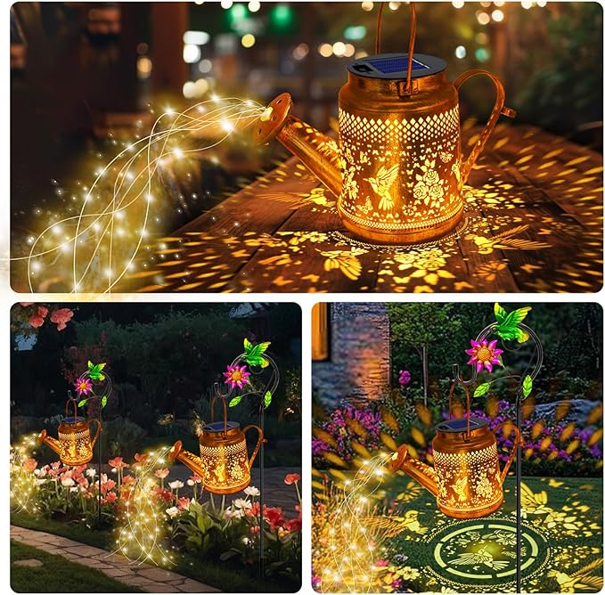 Solar Lanterns Outdoor Waterproof, Gifts for Mom Grandma Women Wife Daughter Mother's Day, Hummingbird Watering Can Garden Decor with Shepherd Hook, Hanging Solar Lights Yard Outside Patio Path Decor