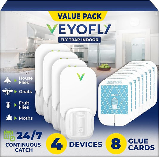 VEYOFLY Fruit Fly Traps for Indoors (4 Device + 8 Refills), Gnat Trap Indoor Plug in, Bug Traps, Flying Insect Trap, Gnat Traps for House Indoor, Fly Trap Indoor for Home Bug Light, Gnats Catcher