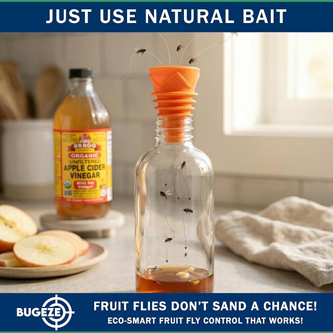 BUGEZE USA Bottle Top Fly Trap [6 Pack - Orange]