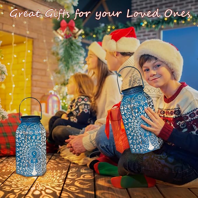 Garden Gifts for Women Solar Lanterns Outdoor Waterproof Peacock Garden Gifts Mom, Big Solar Lights, Garden Decor, Yard Art, Mothers' Day Birthday Gifts Grandma Grandpa(2Pack, Blue Gold
