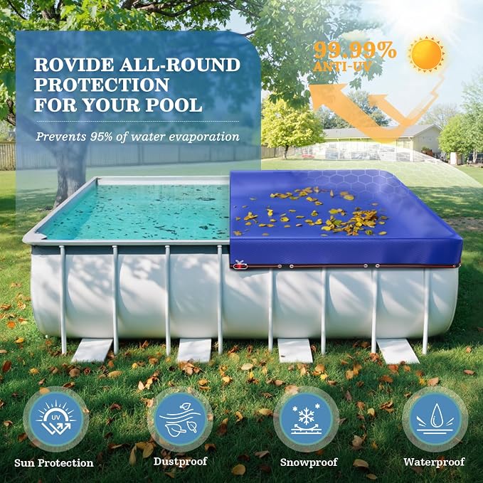 UIRWAY Upgraded 12x24 ft Rectangular Pool Cover- 200gsm Heavy Duty Fabric Pool Cover for Above Ground Pools, Extra Thick & Durable, Cold and UV Resistant, Includes Winch and Cable Set