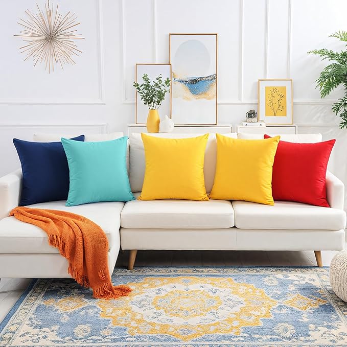 Premillow Outdoor Pillow Covers Set of 2, Decorative Farmhouse Waterproof Pillow Covers, Solid Linen Pillowcase Cushion Covers for Patio Garden Balcony Couch Sofa 18x18 inch, Red