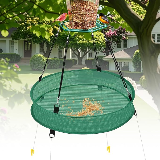 Lettry 2Pcs Bird Seed & Shell Catcher Tray for Hanging Bird Feeder Platform, Birdseed Hoop for Outdoor Garden Hanging Tray (Green, 20inch)