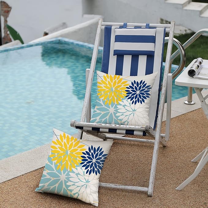 DFXSZ Outdoor Throw Pillow Covers 16x16 Inch Set of 2 Waterproof Spring Summer Geometric Elegant Yellow Blue Outdoor Pillow Covers for Patio Funiture Garden Couch 158W16