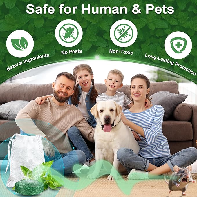 Mouse Rodent Repellent, 32 Pack Peppermint Oil Mice Repellent for Mice, Rats, Squirrels, Spiders and Pests, Indoor/Outdoor Natural Mouse Deterrent, Keeps Rodent Away from Garden & Home (Mint)