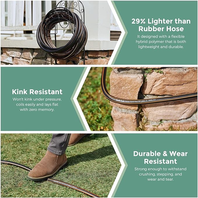 Giraffe Tools Garden Hose 5/8" Custom Length, No Kink, Flexible, Leakproof Water Hose, 600 Burst PSI, 15ft Double Female Fittings,Black Orange