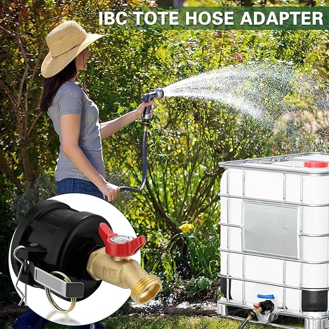 IBC Tote Adapter, 2" Cam Lock for 275-330 Gallon IBC Tote Tank with 2packs Groove Fittings, IBC Tote to Garden Hose Adapter with Brass Hose Faucet (1/2'' Red Handle Brass Valve)