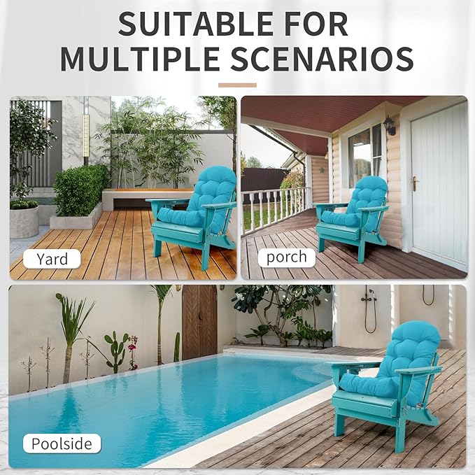Adirondack Chair Cushions Set of 2, High Back Patio Chair Cushions 48 x 19.7 x 4.7 Inch, Indoor/Outdoor Thickened Rocking Chair Cushion, Fade-Resistant & Waterproof (Bird Green)