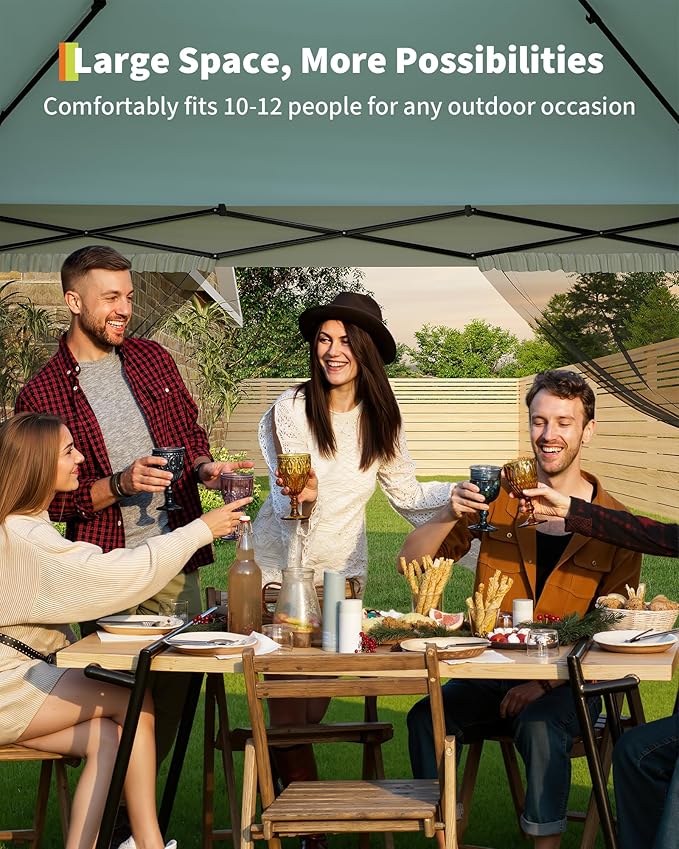 GarveeLife Canopy Tent 12x12 ft, Pop Up Gazebo One-Push Setup with 4 SandBags for Backyard Parties and BBQs, Mosquito Netting & Height Adjustable - Lake Blue