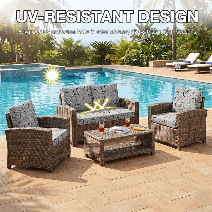 hyha 8Pcs Patio Cushion Covers, Stretch Outdoor Couch Cushion Covers, Washable Outdoor Chair/Sofa Slipcovers for Patio Furniture Cushions Protector with Elastic Bottom(Plain Art,Cover Only)