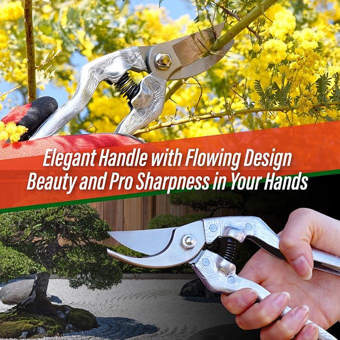 SUIZAN Bypass Pruning Shears 8.3” Plus Forged Aluminum Handle - Professional Japanese Hand Pruners Garden Scissors Gardening Tools
