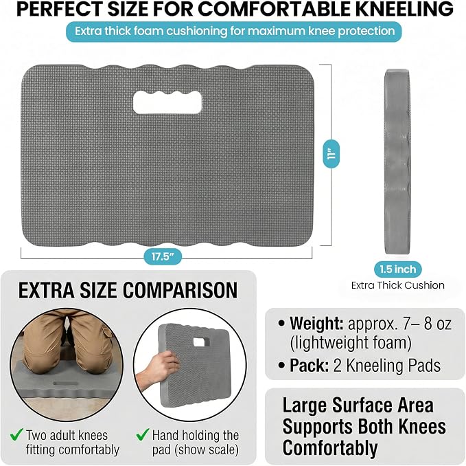 Extra Thick Foam Kneeling Pad for Gardening and Exercise Soft Comfortable Knee Cushion Mat for Floor Work Yard Tasks and Home, Set of 2 Large Grey