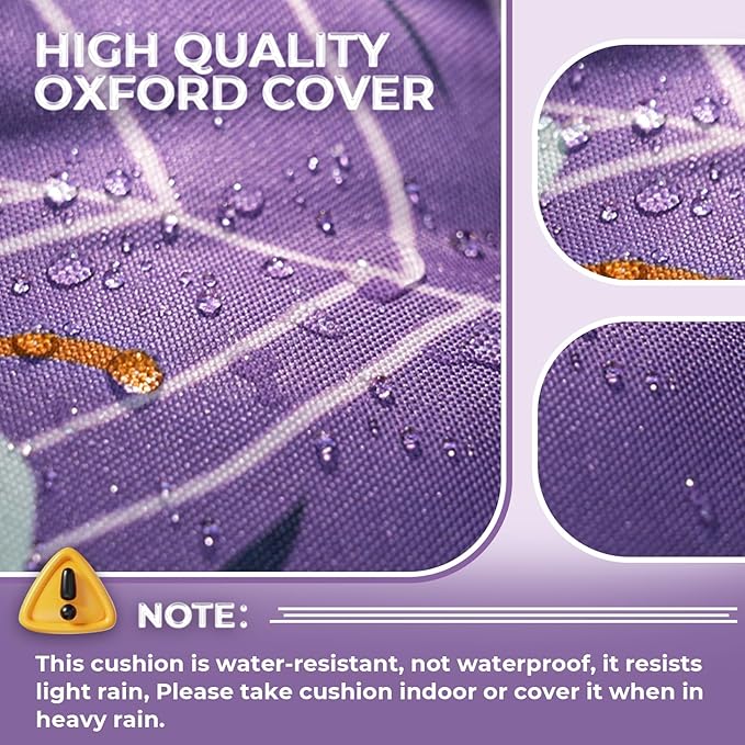 Outdoor Chaise Lounge Chair Cushion Waterproof 74.4 x 22 x 4.7 Inches Thickened Memory Foam Patio Lounge Chair Cushions Replacement for Outdoor Furniture with Ties, Purple Floral Leaf