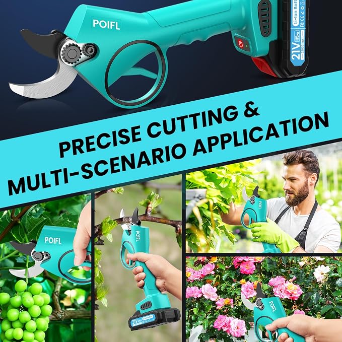Electric Pruning Shears 1.4" with Brushless Motor, 2 x 2000mAh Battery, Sk5 Blade, Cordless Pruning Shears for Plants, Hedges, Trees, And Flowers （Blue）