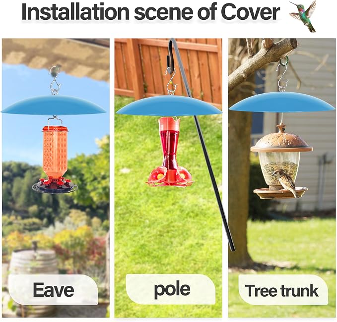 13" Bird Feeder Rain Guard, Hummingbird Feeder Shade Dome Cover, Hanging Baffle for Bird Feeder Pole,Smart Birds Feeder's Umbrella(Translucent Blue), 2 Pack