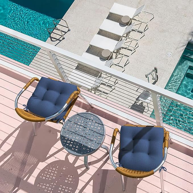 LVTXIII Outdoor/Indoor U-Shaped Wicker Seat Cushion, Decorative Tufted Chair Pads Seat Cushions Set for Patio Garden Home Office Furniture, 19”x19”x4”, 2 Pack, Navy Textured