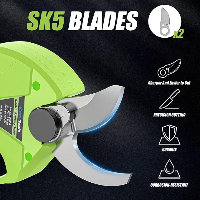 Electric Pruning Shears, Battery Powered Cordless Pruner Branch Cutter for Gardening Tree Pruning with 2×4.0Ah Batteries, Brushless Motor, SK5 Replacement Blade, 0.8-1.2 inch Cutting Diameter