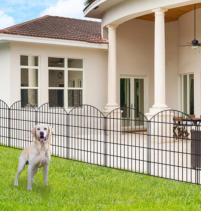 FOREHOGAR Metal Garden Fence 36in (H) x 11.7ft (L), 5 Panels +6 Stakes Dog Fence Border Fence Animal Barrier, No Dig Garden Fencing for Yard Flower Bed Lawn Patio Outdoor,CTW3605 Black
