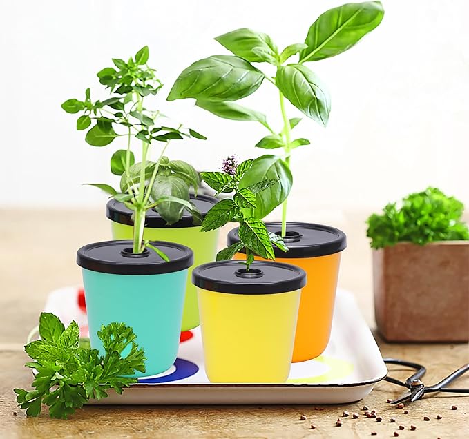 Kratky Method Hydroponic Planter Kit, 8 Hydroponic Planter Plus 24 Growing Sponges for Herbs, Hydroponic Mini Buckets for Windowsill Herb Garden, Hydroponic Growing System for Vegetables