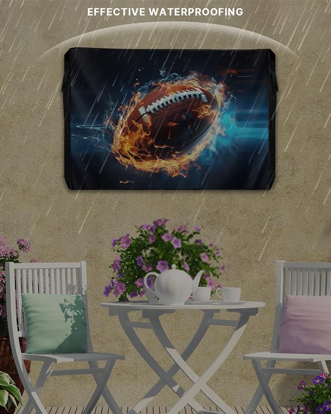 Outdoor TV Cover Waterproof Weatherproof 70 to 75 Inch, Sport Football with Fire Outside TV Covers with Zipper Flap, TV Screen Protectors for LED LCD OLED Television