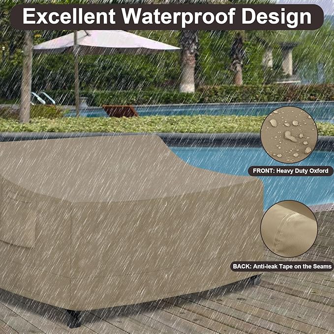 PureFit Outdoor Couch Cover Waterproof Patio Sofa Furniture Covers, 2-Seater Outdoor Loveseat Cover with Air Vent and Handles, 60W x 35D x 35H Inches, Camel