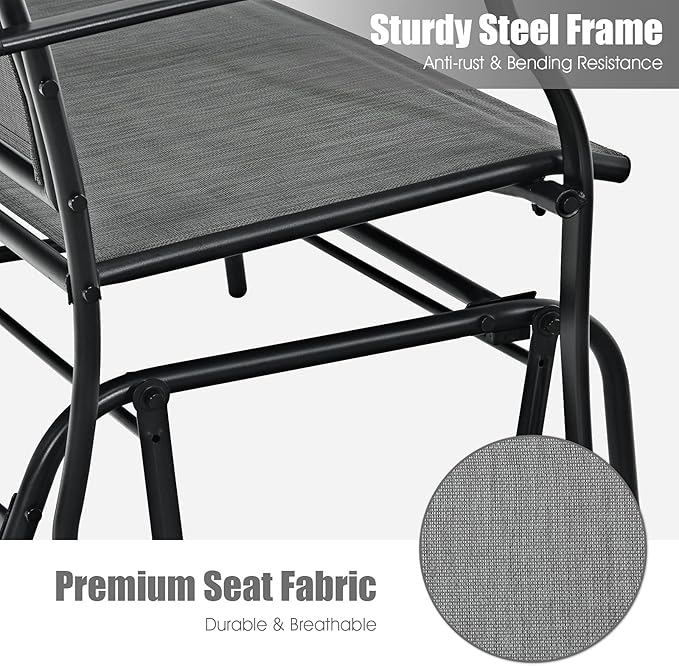 Giantex Patio Glider Benches for Outside, Swing Glider Chair with Steel Frame, 400 LBS Capacity, Patio Swing Rocker, 2-Person Loveseat for Backyard, Poolside, Lawn, Balcony, Porch Glider Bench(Gray)