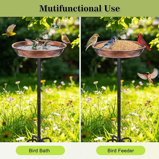 Gtongoko Metal Bird Bath for Outside Heavy Duty, 33 Inch Bird Feeder Birdbaths for Outdoors, Garden Bird Bath Bowl with 5-prongs Base