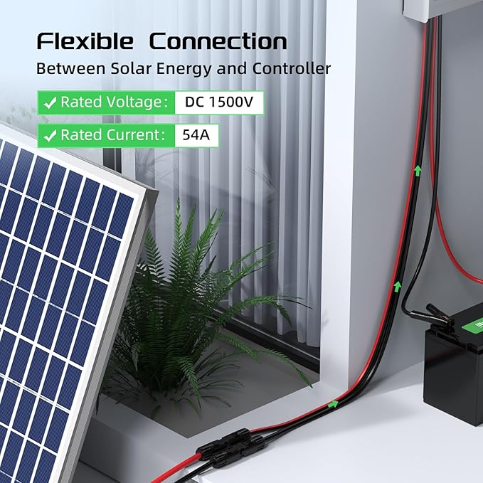 Bateria Power 40 Feet 10AWG Solar Panel Extension Cable, 6mm² Twin Wire Conductor Parallel Solar Wire Adapter Kit with Waterproof Female & Male Solar Connectors for RV, Marine, Photovoltaic Systems