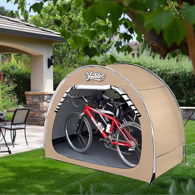 Bike Shed, Outdoor Portable Bike Storage Shed Tent, Bike Tent, Waterproof Bicycle Shelter with 210D Oxford Fabric, Bicycle Cover Fits 2-3 Bikes (Beige)