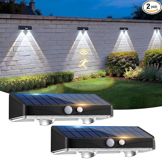 kolpop 2 Pack Solar Fence Lights Outdoor with 3 Modes Motion Sensor,IP65 Waterproof,1200mAh 60LM Bright LED Solar Lights for Fence,Patio,Backyard,Wall,Nighttime,Party(Cool White)
