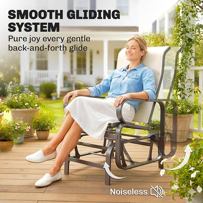 Outsunny Outdoor Glider Chair, Gliders for Outside Patio with Smooth Gliding Mechanism and Lightweight Construction for Backyard, Beige
