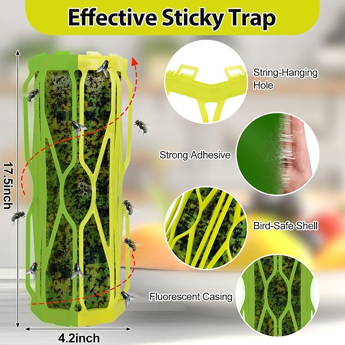 4 Pack Carpenter Bee Traps for Outside with Fluorescent, Wasp Trap Outdoor Hanging, Wasp Fly Catcher Hunter Killer Fly Traps for Hornet, Gnat, Mosquito, Flying Insect