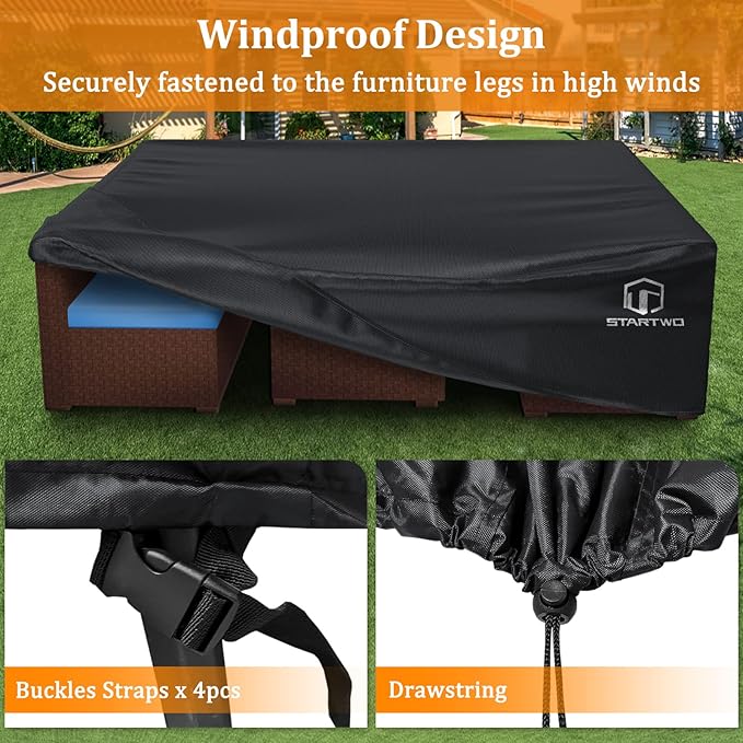 STARTWO Patio Furniture Covers Waterproof, Heavy Duty Outdoor Furniture Cover for Sectional Sofa and Table Chairs Set,90"x64"x28", Black
