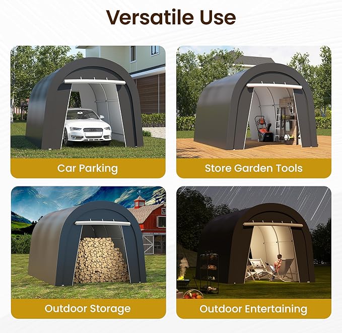 FansaFurn Domed Carport with 4 Cloth Bags, Portable Garage with 2 Roll-up Doors, Heavy Duty Car Canopy Party Tent, All-Season Storage Shelter Shed for Cars, Truck, or Garden Tools, 10' x 15'