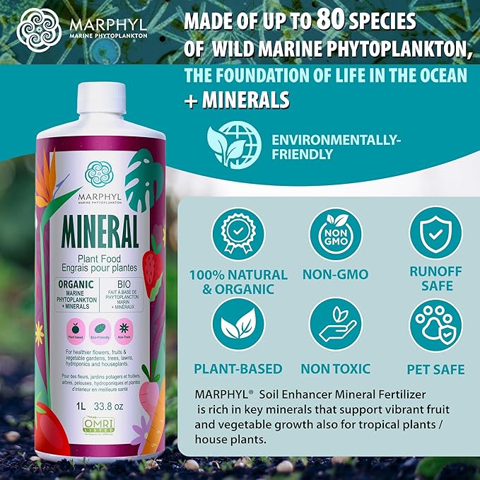 MARPHYL Organic Minerals Liquid Fertilizer – Essential Trace Mineral Blend for Healthy Plant Growth, Improves Nutrient Uptake for Garden Flowers, Vegetables, Succulents & Hydroponics