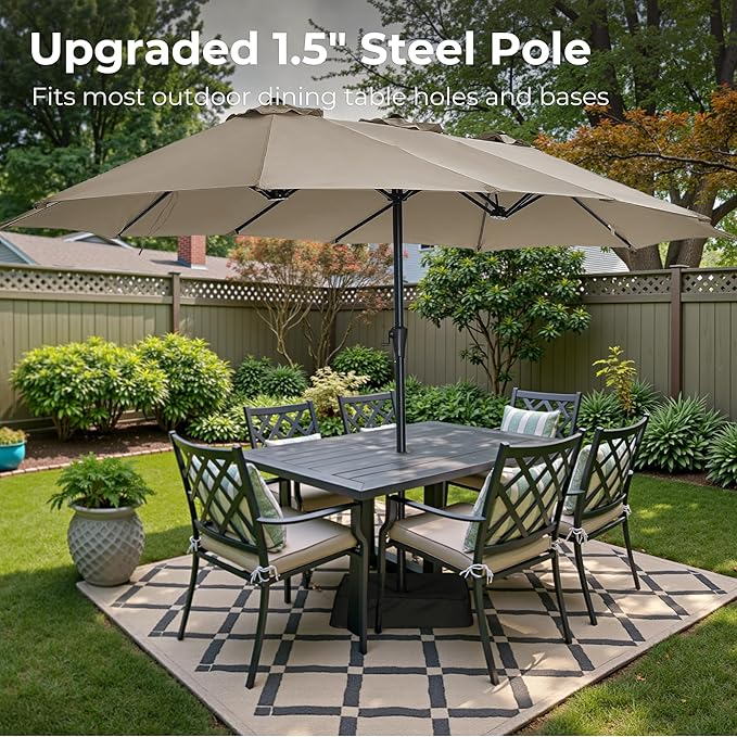 SUPERJARE 13FT Outdoor Patio Umbrella with Base Included, Double Sided Pool Umbrellas with Fade Resistant Canopy, Large Table Umbrella for Deck, Market, Backyard - Warm Beige