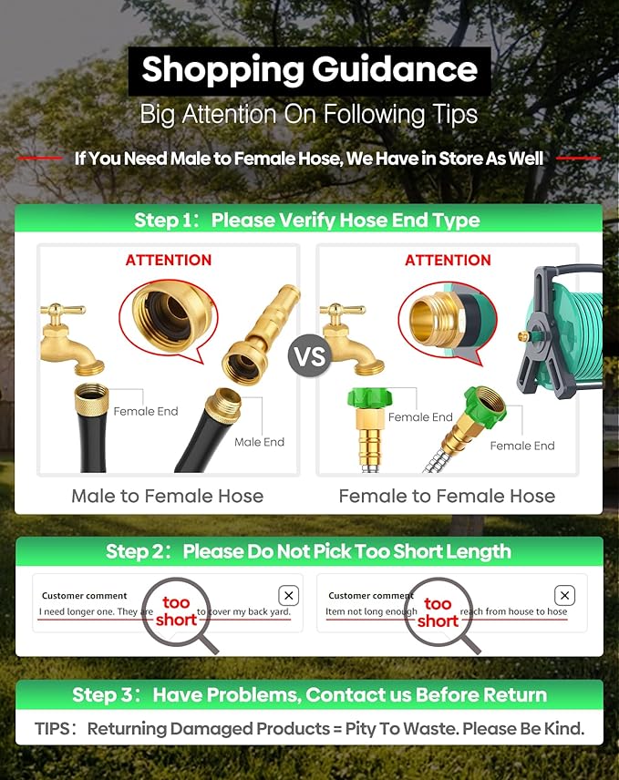 Short Metal Garden Hose 5 ft with Female to Female Connector， Stainless Steel Small Leader Hose for Hose Reel, Long, Flexible, Lightweight & Heavy Duty Water Pipe, Outdoor Water Hose Extension Adapter