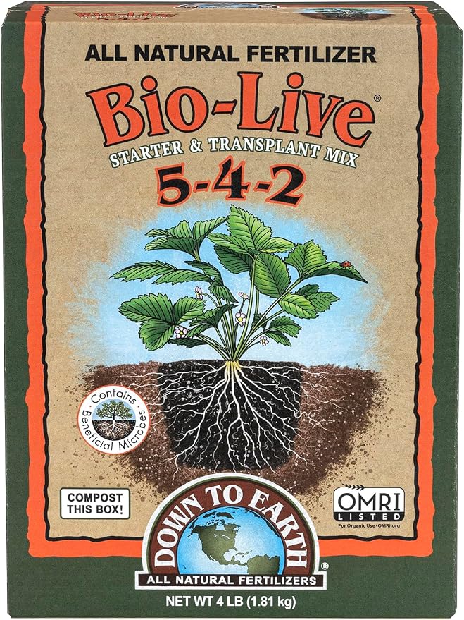 Down To Earth All Natural Fertilizers Organic Bio-Live Starter & Transplant Mix with Mycorrhizal Fungi and Benefical Microbes for Plant Food 5-4-2, 4 lb