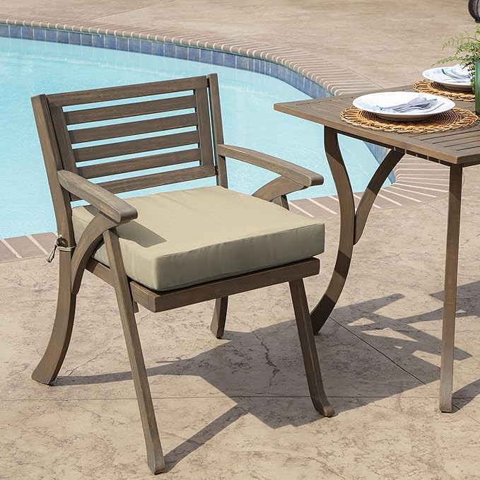 Arden Seat Cushion, 21 x 21, Rain-Proof, Fade Resistant, Cushion for Patio Dining, Adirondack, and Outdoor Chairs Tan Leala