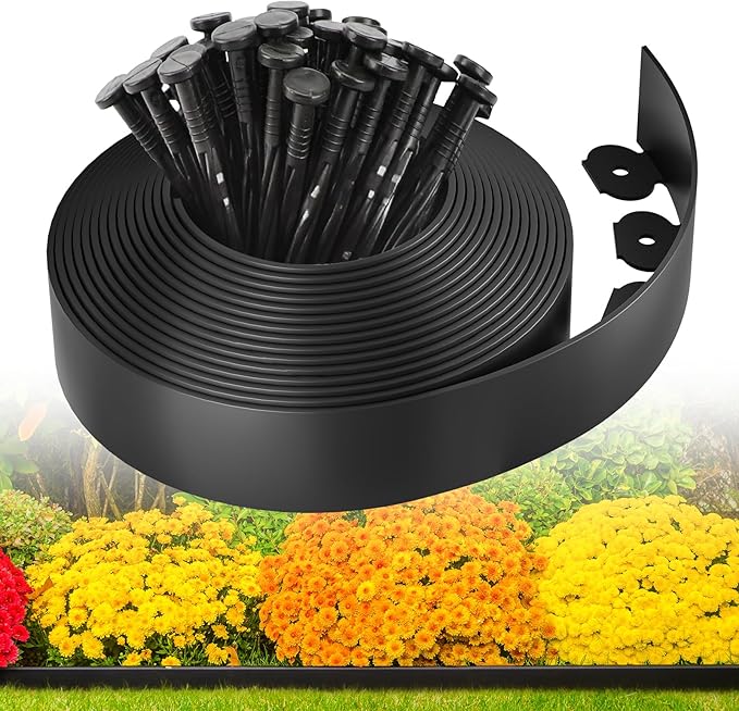 MIXC Garden Edging Border, 33FT 2 Inch Tall Plastic Landscape Edging with 50 Stakes, Flexible Tool-Free Lawn Border for Yard, Flower Bed & Landscaping