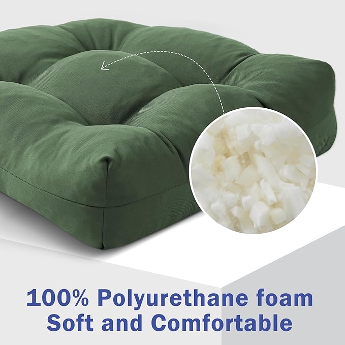 IPYNBAP Outdoor Chair Cushions Set of 2, Patio Chair Cushions with Ties, 17x17+4” Tufted Outdoor Seat Cushions, Waterproof Patio Furniture Cushions, Outdoor Dining Chair Pads, Forest Green
