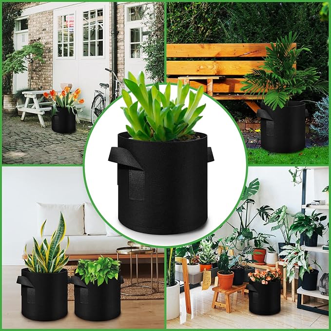 48 Pack 7 Gallon Plant Grow Bags, Thickened Nonwoven Fabric Pots with Handles, Vegetable Planter Bags Containers, Cloth Planters for Garden Vegetable/Flower/Plant/Fruits Outdoor (Black)