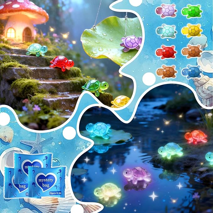 Mini Glow In The Dark Animal Resin Models, Resin Animals Mystery Bags, Individually Wrapped Blind Bags Tiny Animal Figurines, Collectible Mini Animals For Fairy Garden, DIY Crafts (100, Turtle)