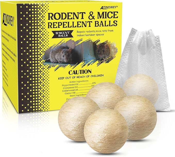 Rodent & Mice Repellent 12 PCS,Mouse Repellent Balls for Longer Lasting Scent | Indoor, Outdoor, Car Engine Protection | Mice, Rat Deterrent for Home, Garage, Attic | Pet & Kid Safe