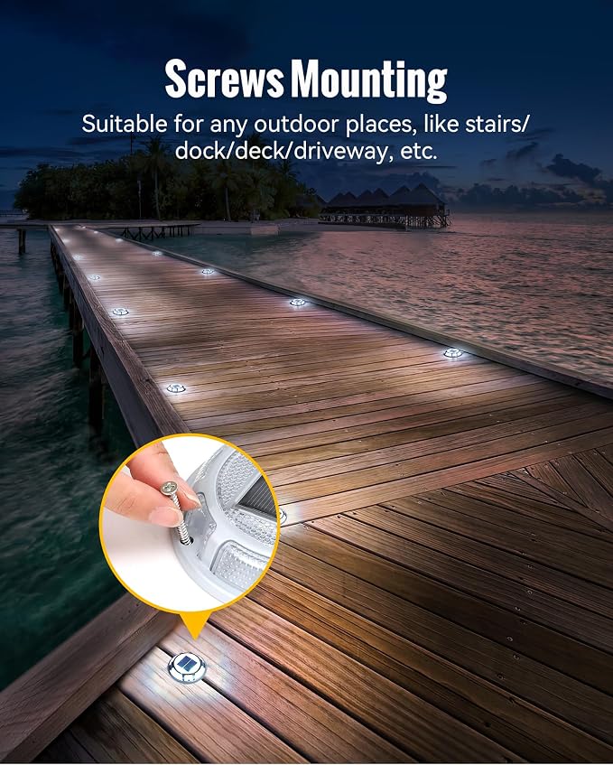 Solar Driveway Lights Dock Lights Waterproof 24 Pack, 2 Colors in 1 Outdoor LED Solar Deck Light, Solar Powered Walk Way Light Road Marker for Stair Pathway Patio