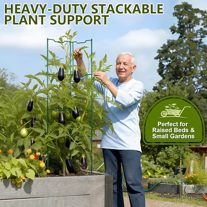 2 Pack 32in Stacking Tomato Ladders,V-Shape Garden Trellis,Upright Metal Trellis Plant Supports for Tomatoes,Pepper,Eggplants & Climbing Plants