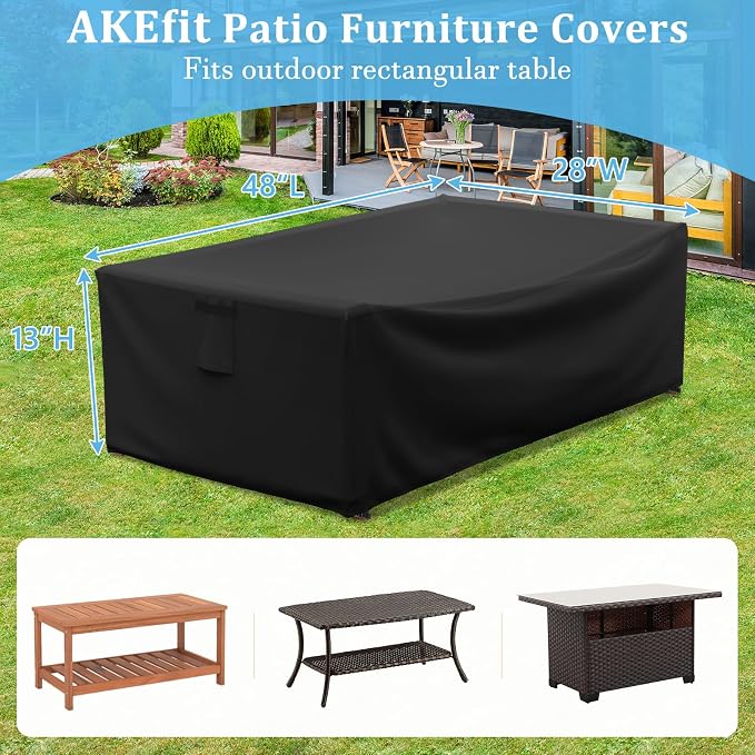 AKEfit Patio Furniture Covers,500D Heavy Duty Waterproof for Outdoor Square and Retangle Patio Table and Chair Covers,Black-48"L x 28"W x 13"H