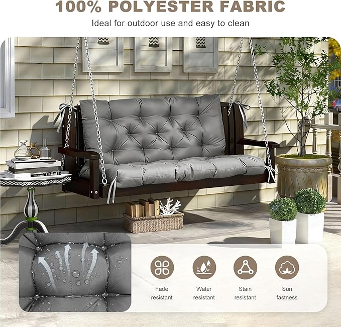 Porch Swing Cushion with Backrest,Waterproof Bench Cushion for Outdoor Furniture,2-3 Seater Replacement Thickened Swing Cushion with Ties,Patio,Outdoor,Backyard and Garden (Dark Gray,40x40)